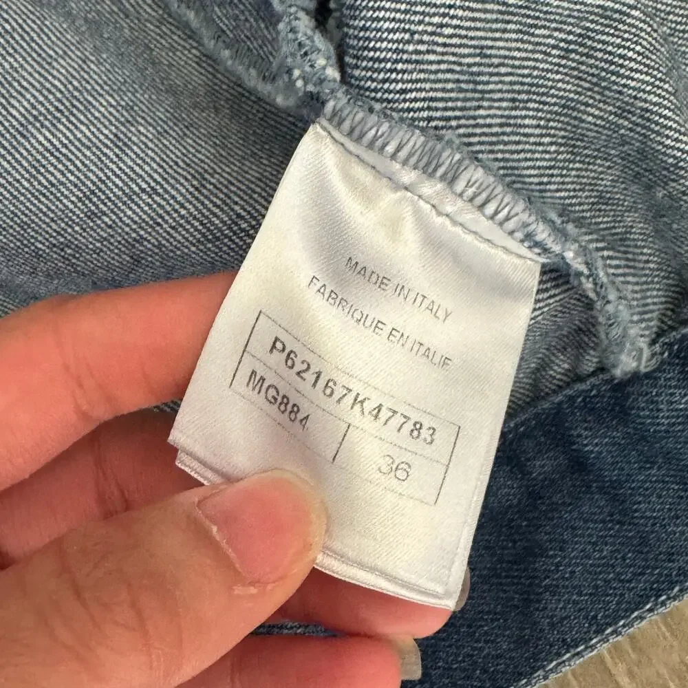 Cropped Ruffle Sleeve Denim Jacket Made Italy Parisian Couture Chic 36 - Picture 9 of 13